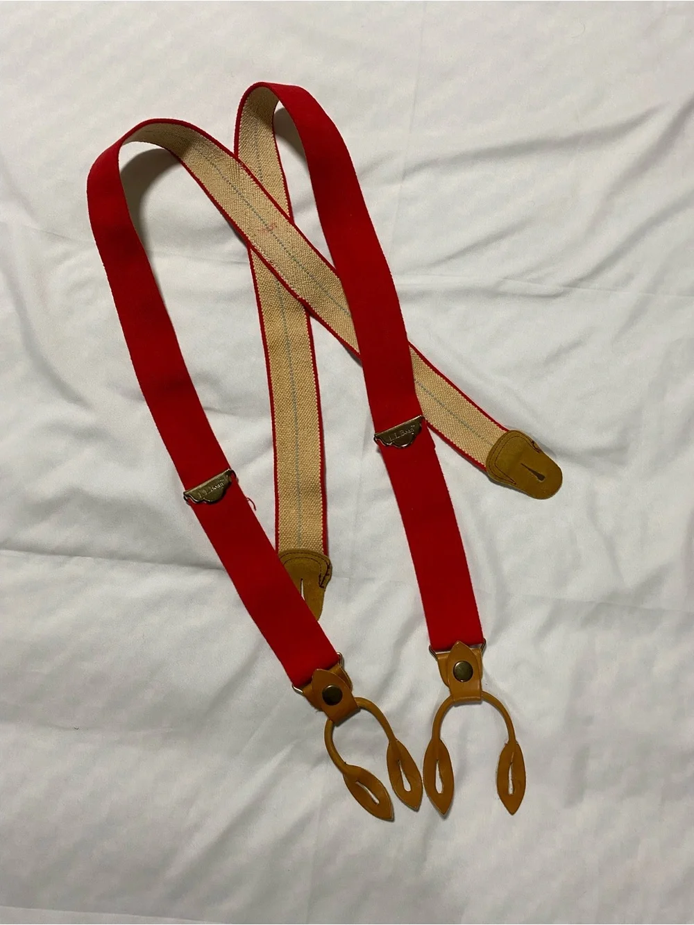 L.L. Bean Vintage Red Suspenders with Brass Clip